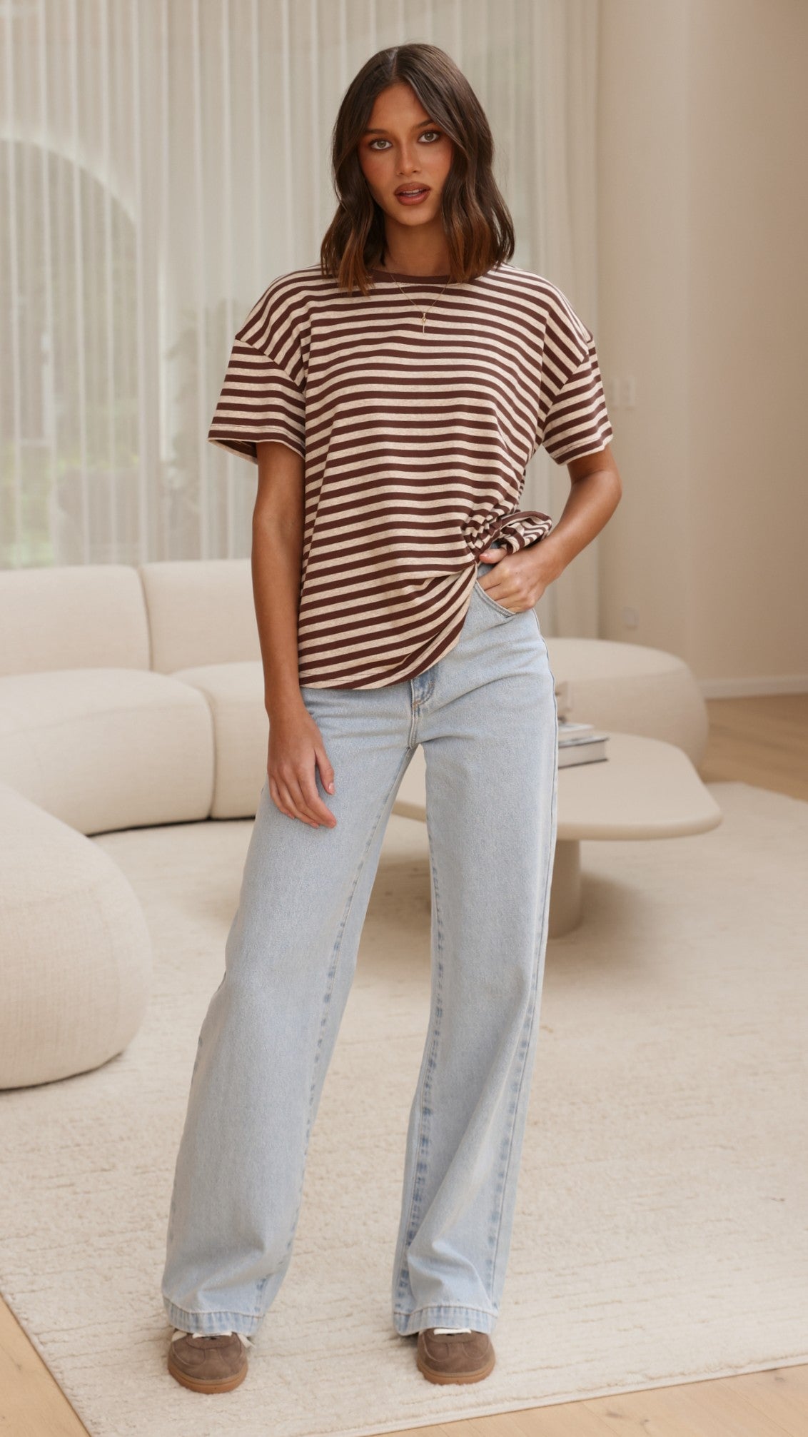 Clara Tee - Brown/Beige Stripe