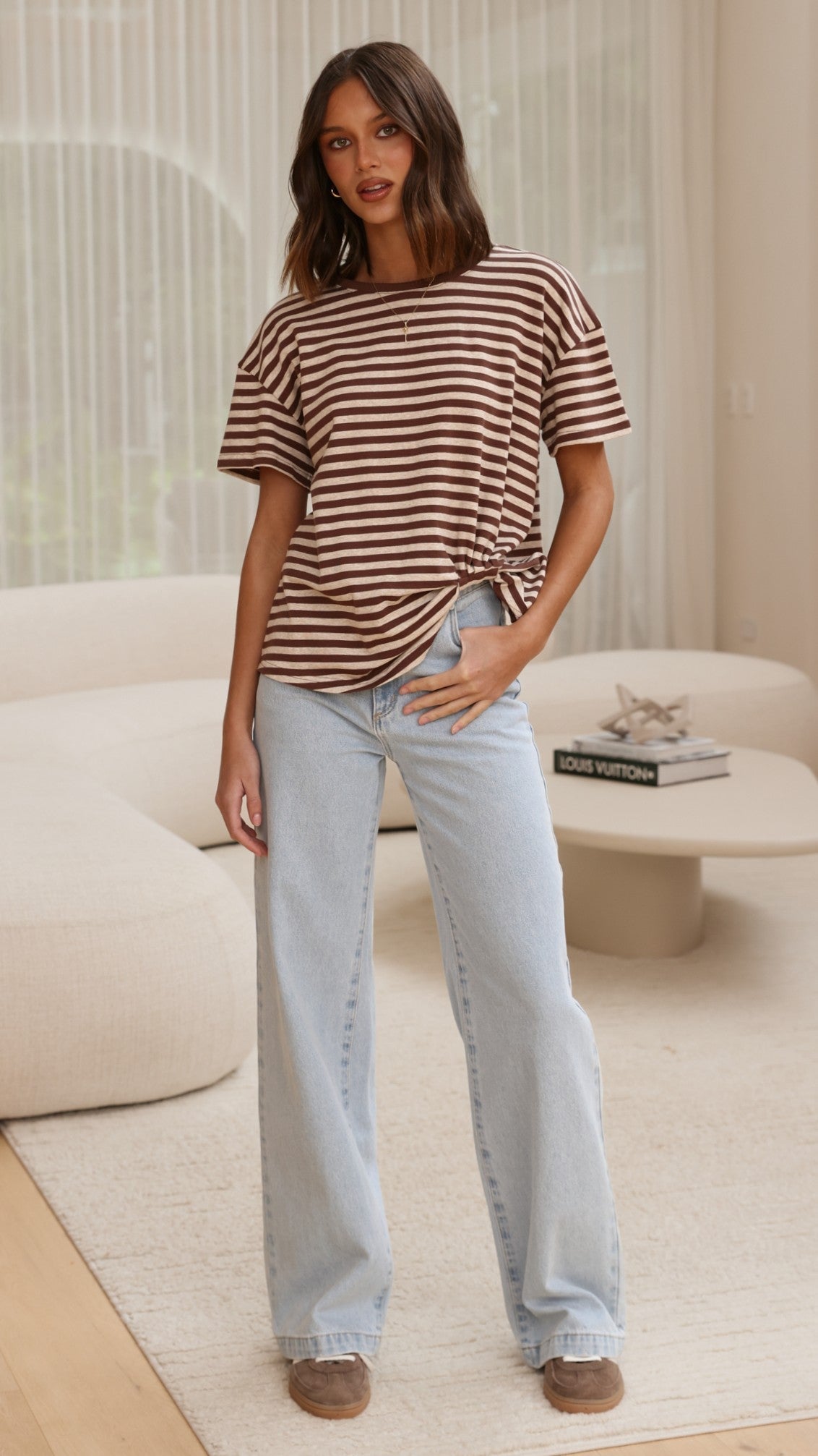 Clara Tee - Brown/Beige Stripe
