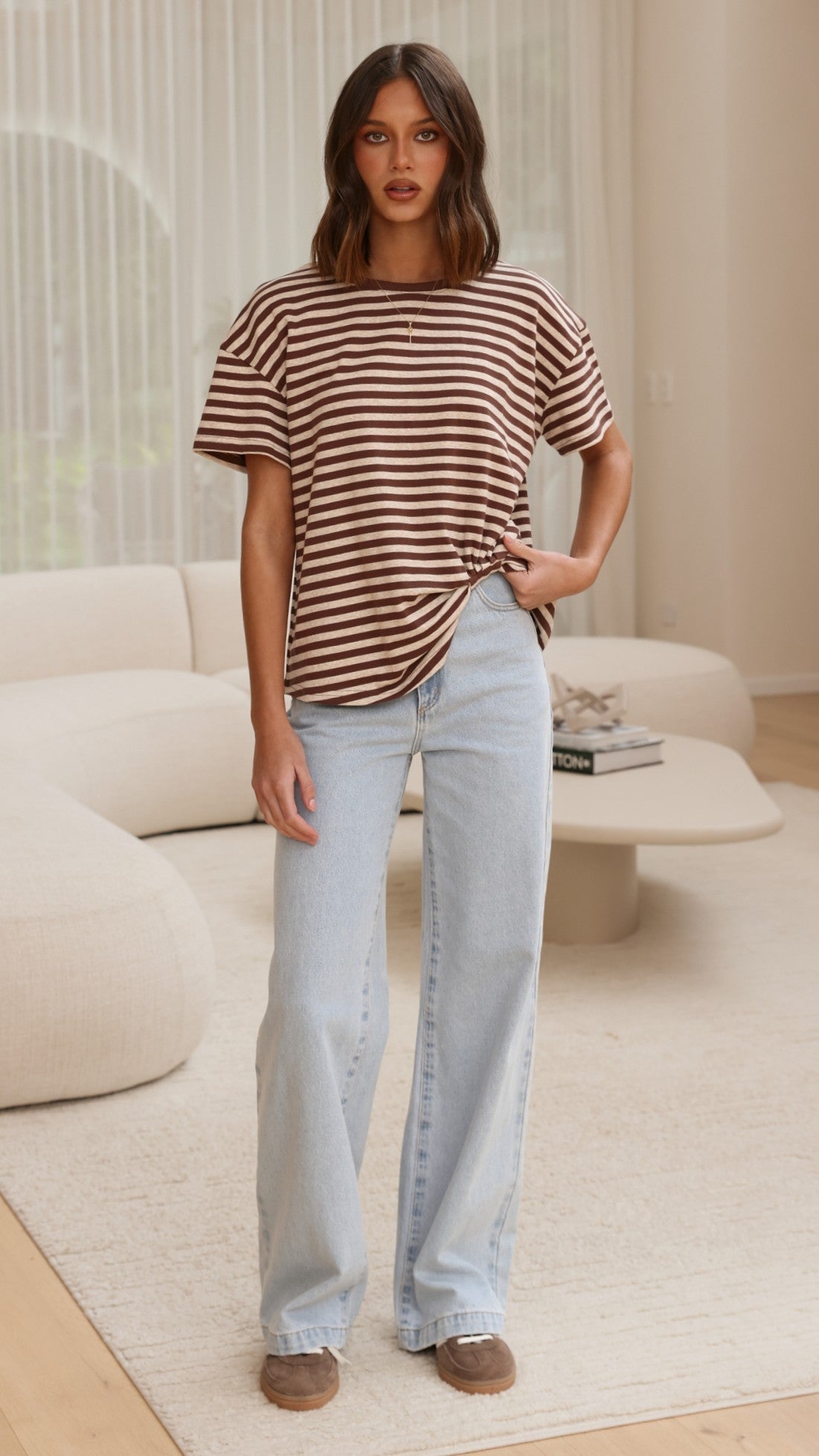 Clara Tee - Brown/Beige Stripe