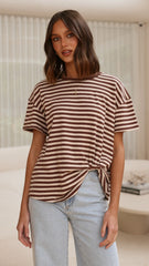 Clara Tee - Brown/Beige Stripe