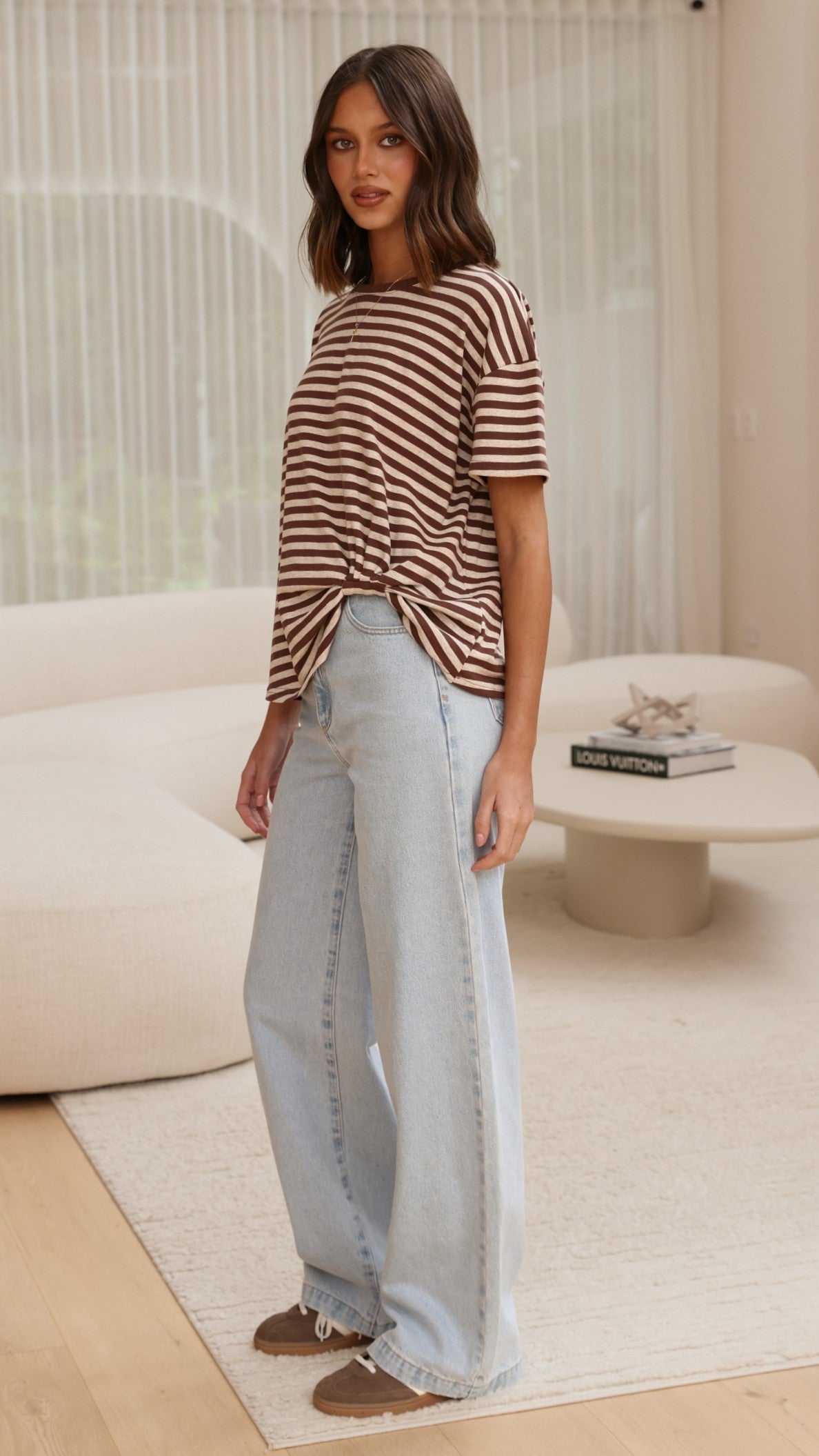 Clara Tee - Brown/Beige Stripe