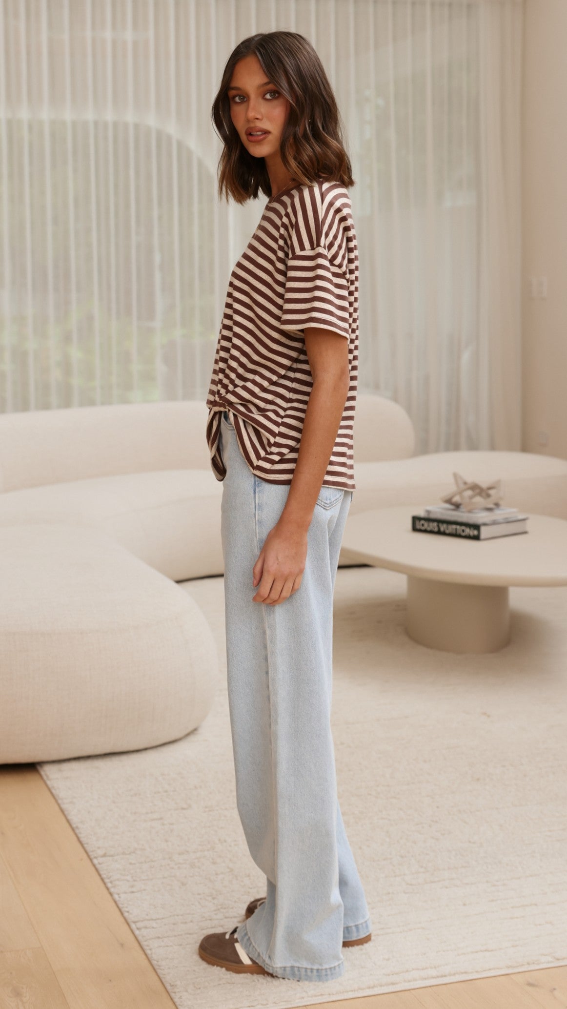 Clara Tee - Brown/Beige Stripe
