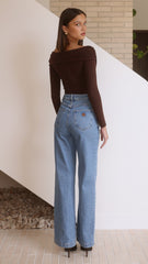 Elkie Off Shoulder Bodysuit - Chocolate