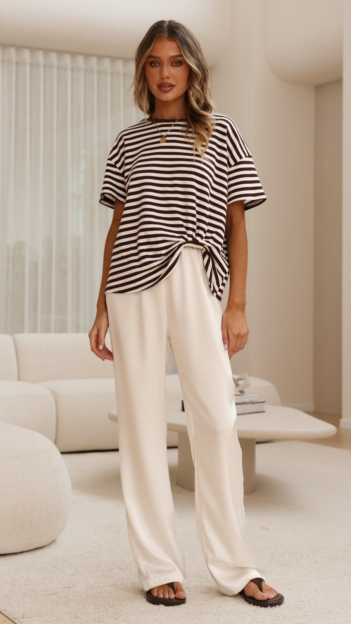 Clara Tee - Choc/White Stripe