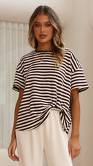 Clara Tee - Choc/White Stripe