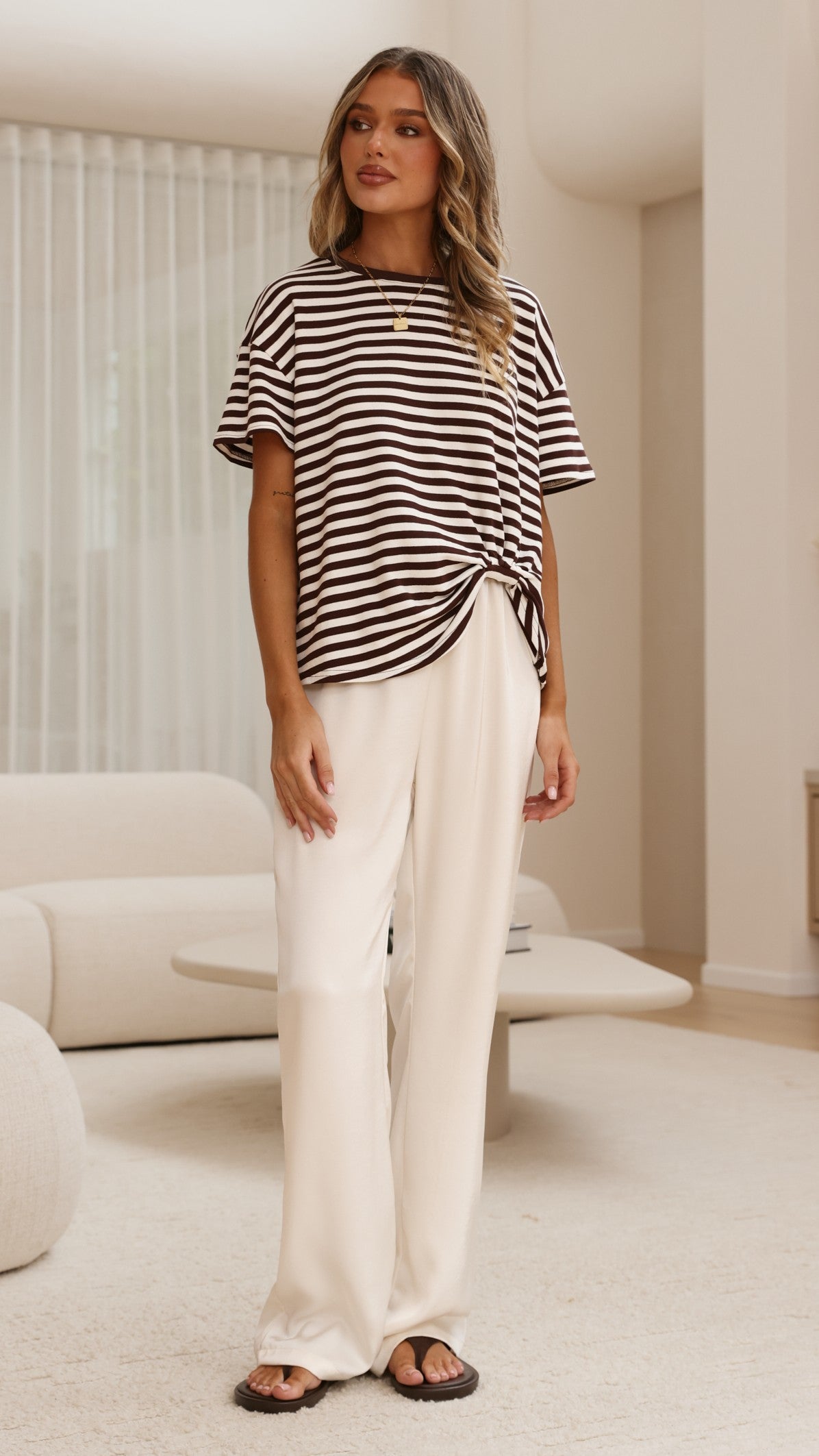 Clara Tee - Choc/White Stripe