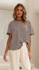 Clara Tee - Choc/White Stripe
