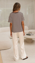 Clara Tee - Choc/White Stripe