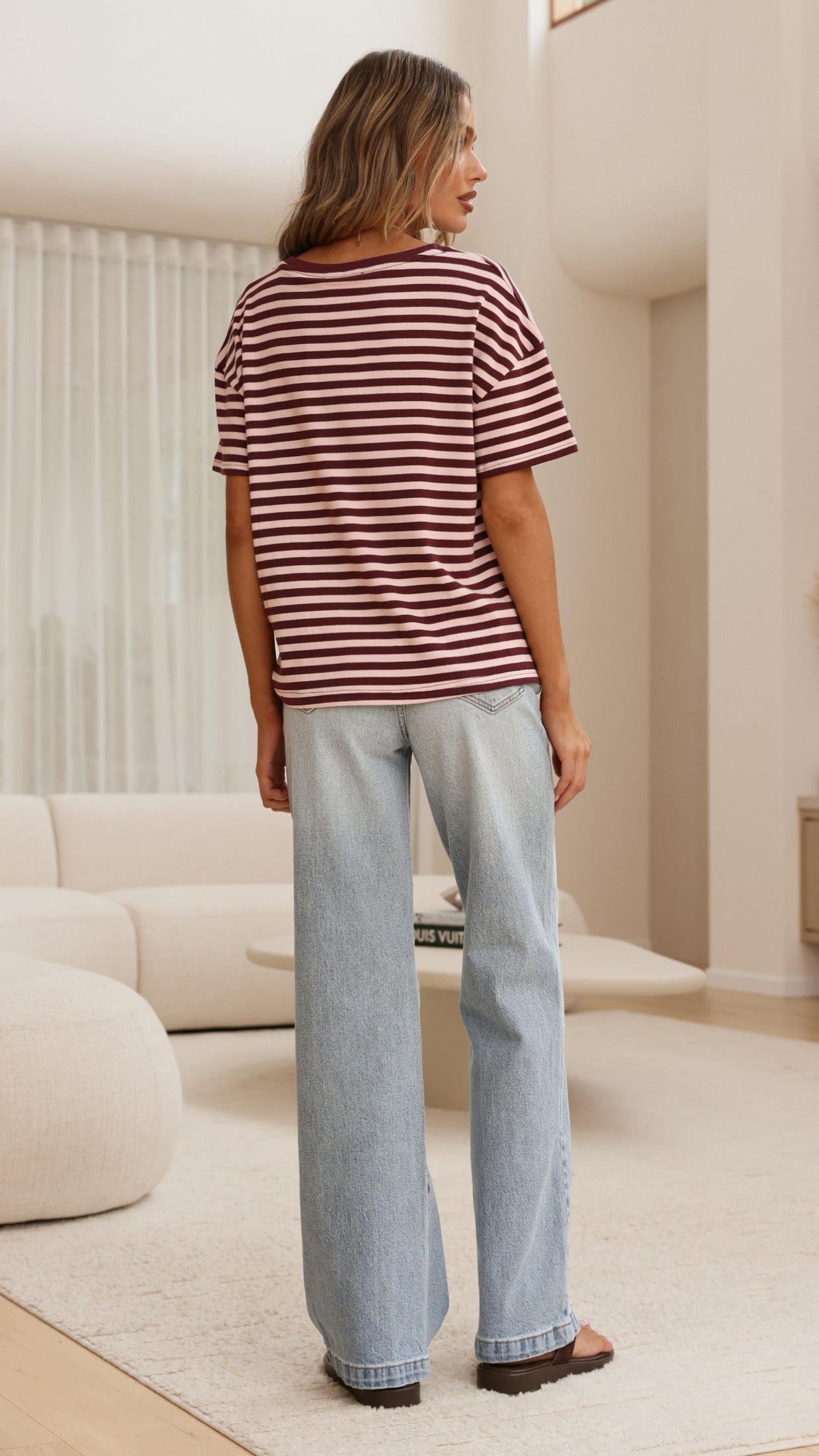 Clara Tee - Burgundy/Pink Stripe