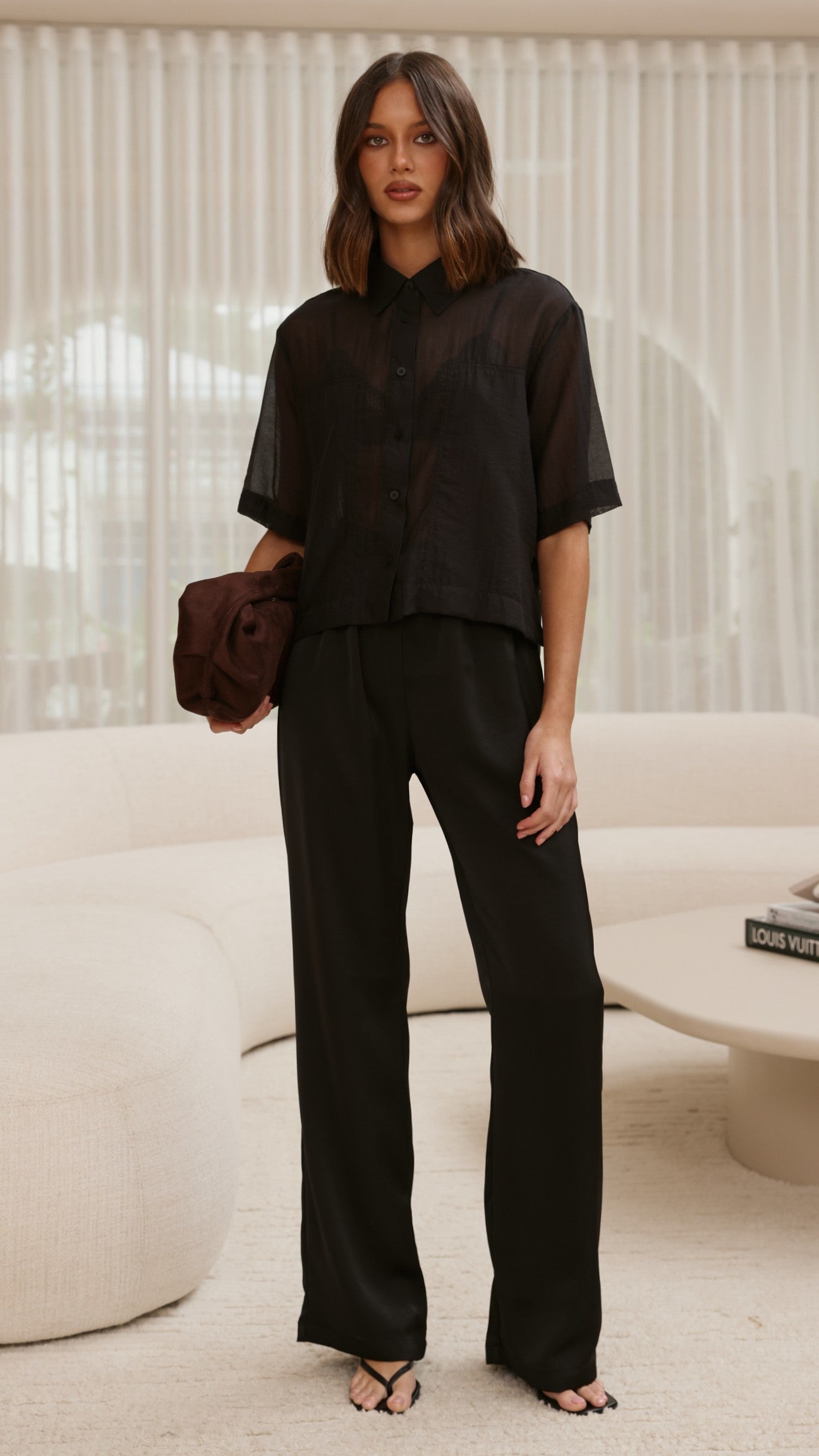 Deanna Sheer Button Up Shirt - Black