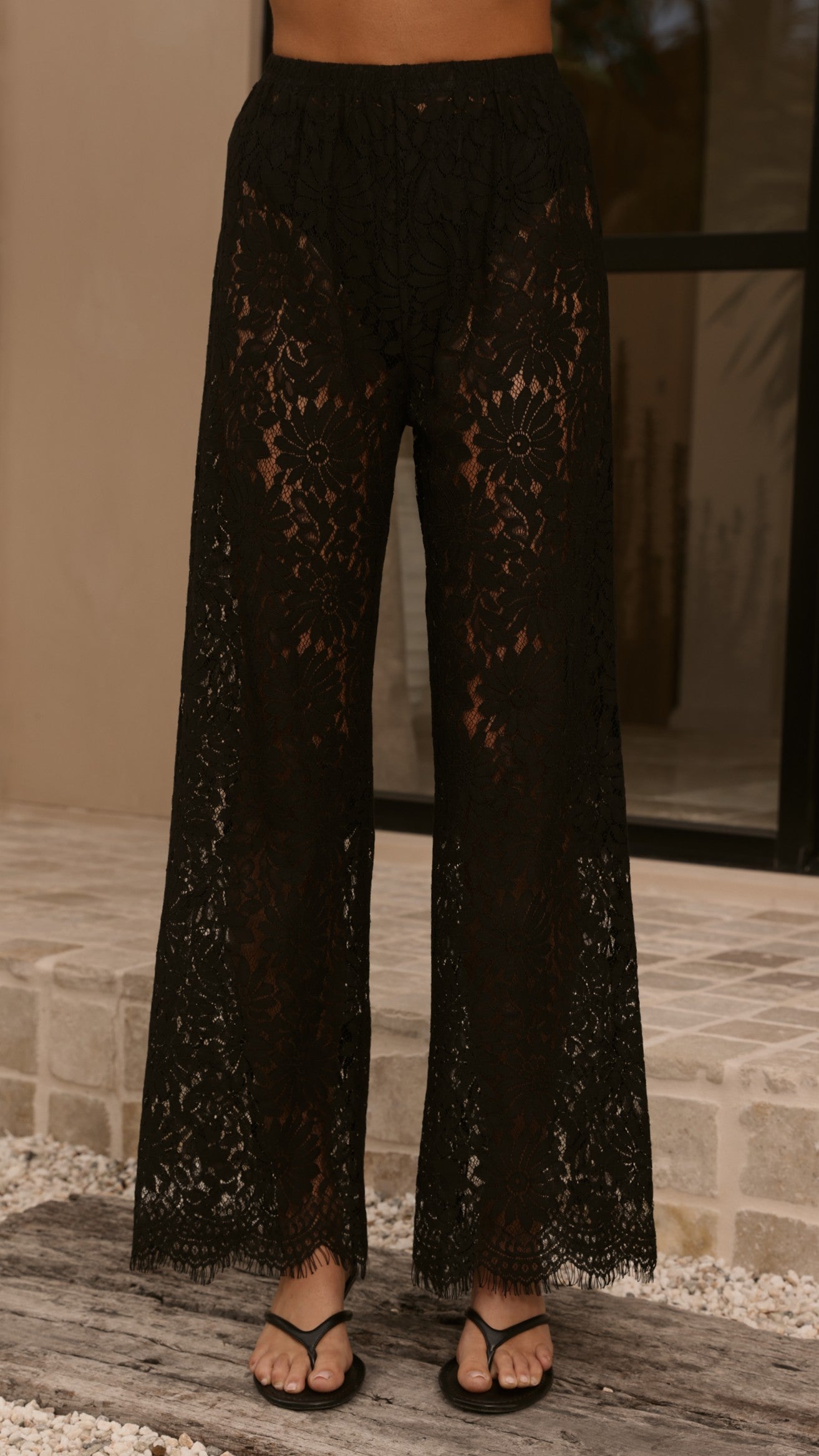 Ebony Asymmetrical Lace Top & Pants Set - Black
