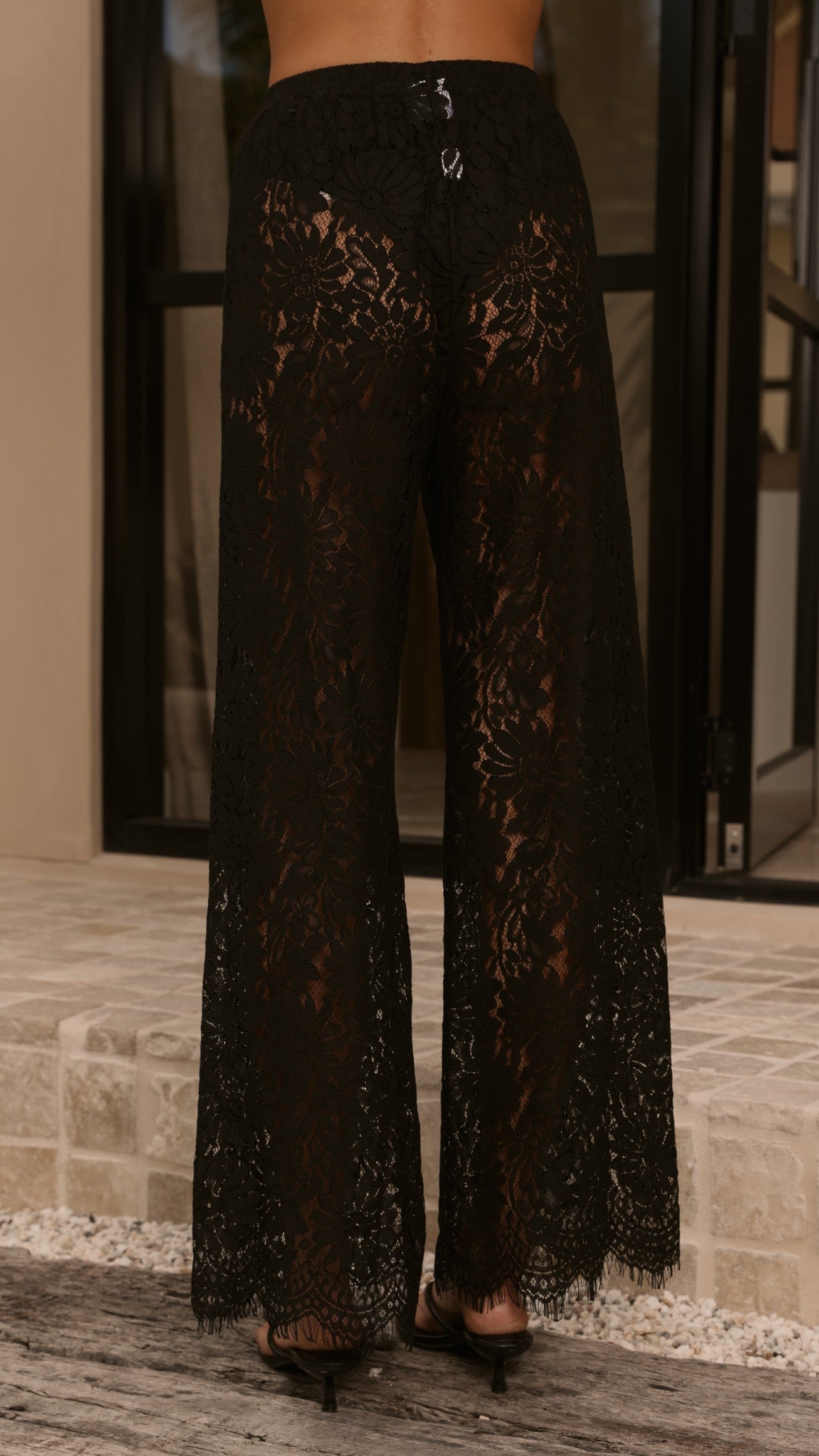 Ebony Asymmetrical Lace Top & Pants Set - Black
