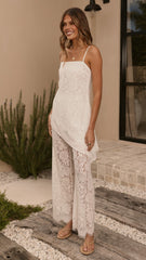 Ebony Asymmetrical Lace Top & Pants Set - White