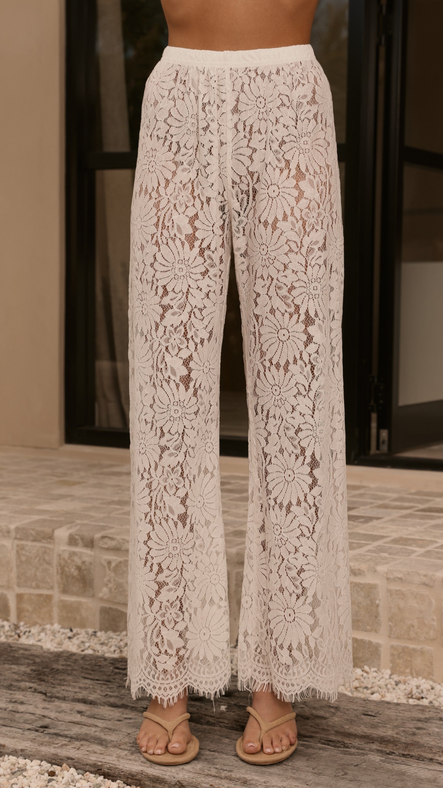 Ebony Asymmetrical Lace Top & Pants Set - White