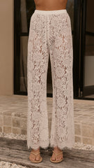 Ebony Asymmetrical Lace Top & Pants Set - White