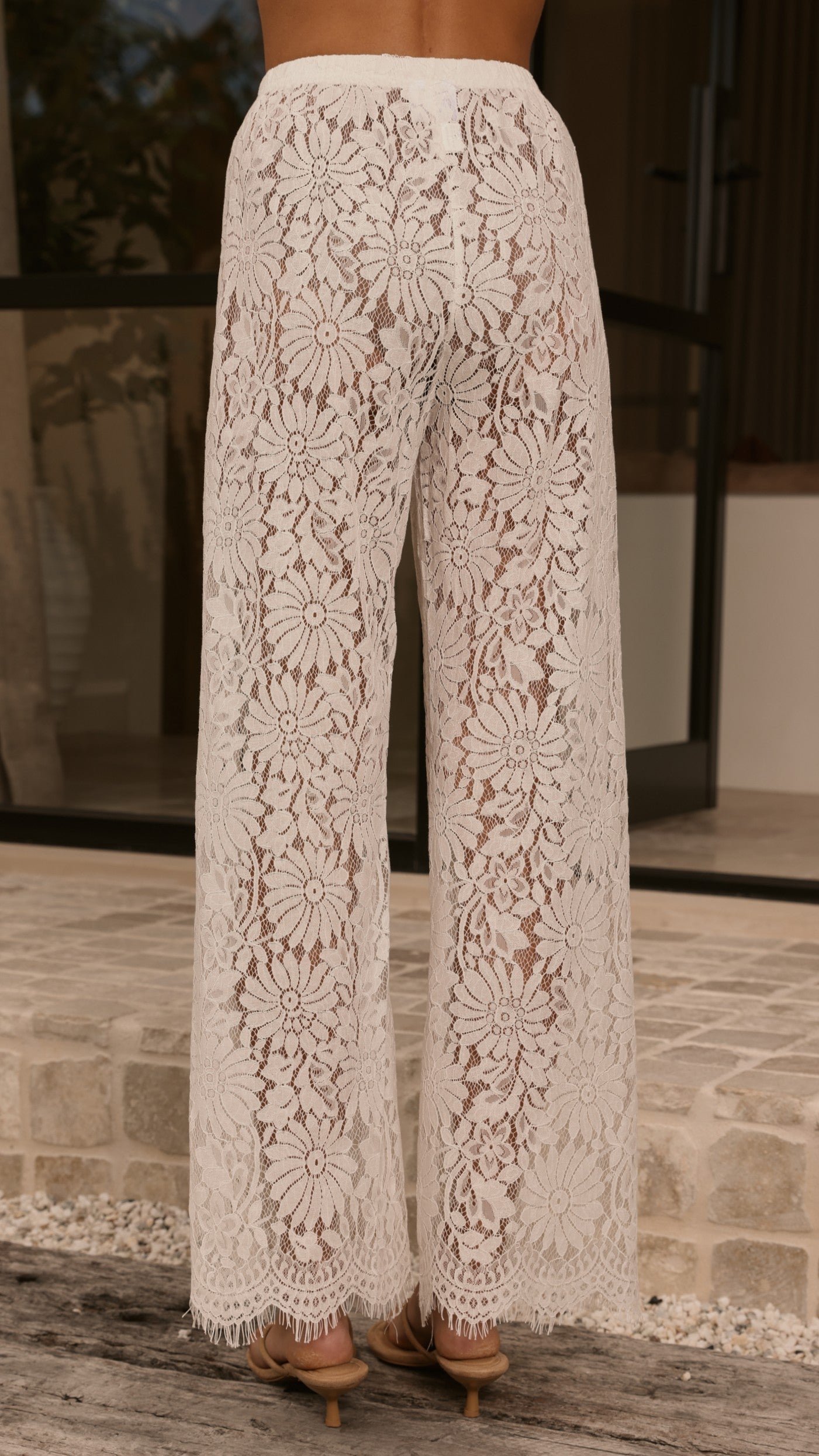 Ebony Asymmetrical Lace Top & Pants Set - White