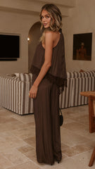 Elaia High Neck Top & Pants Set - Chocolate
