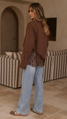Javi Long Sleeve Lace Top - Brown