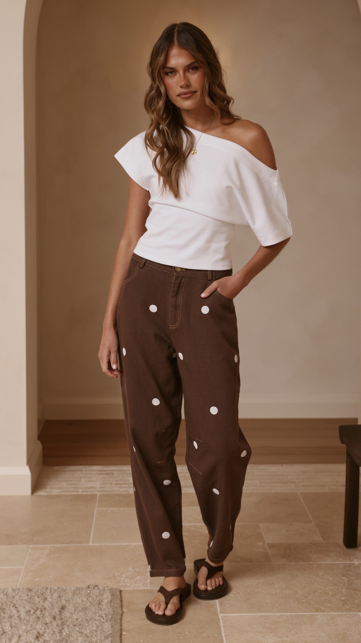 Cleora Barrel Jeans - Chocolate Polka