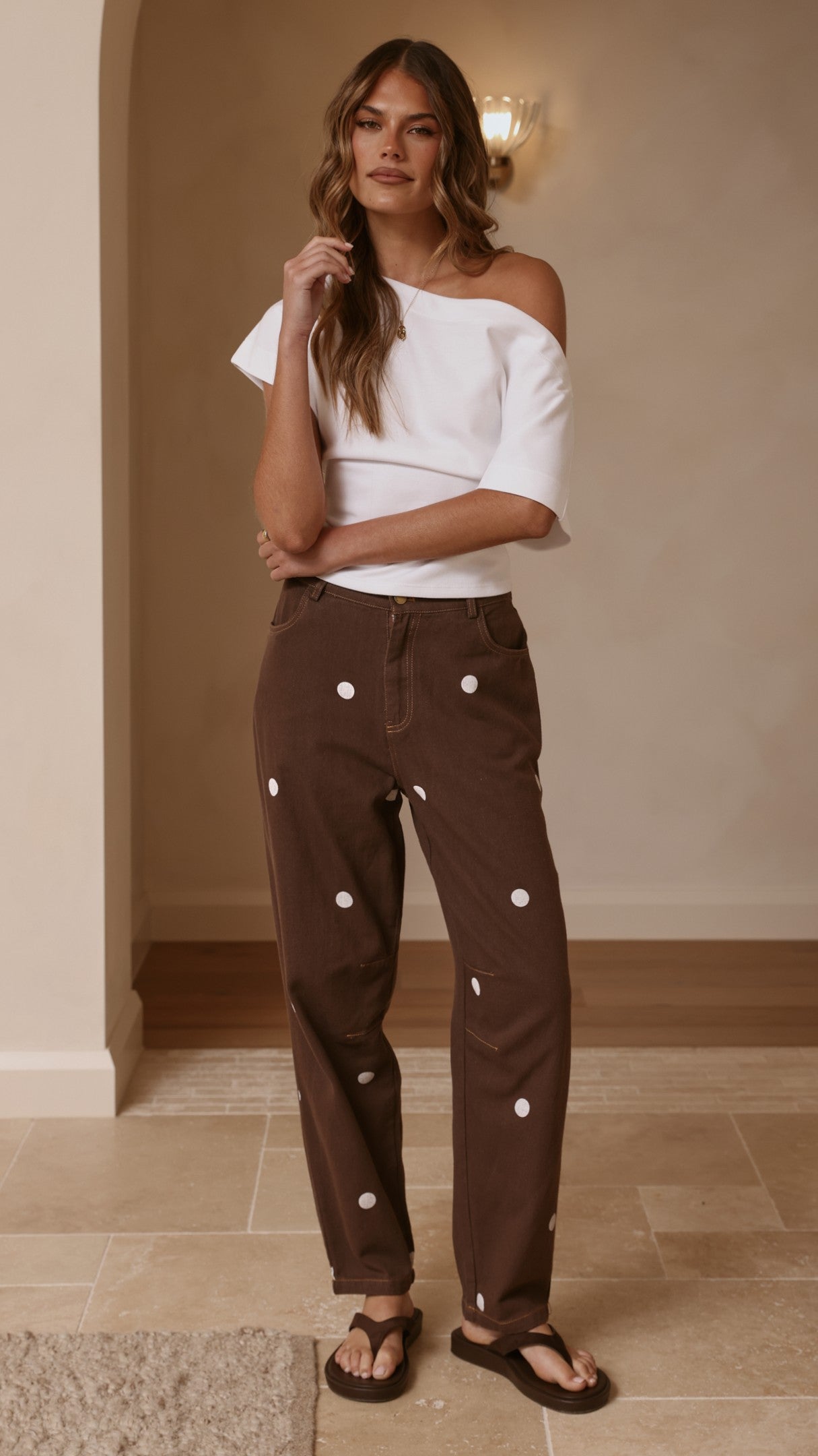 Cleora Barrel Jeans - Chocolate Polka