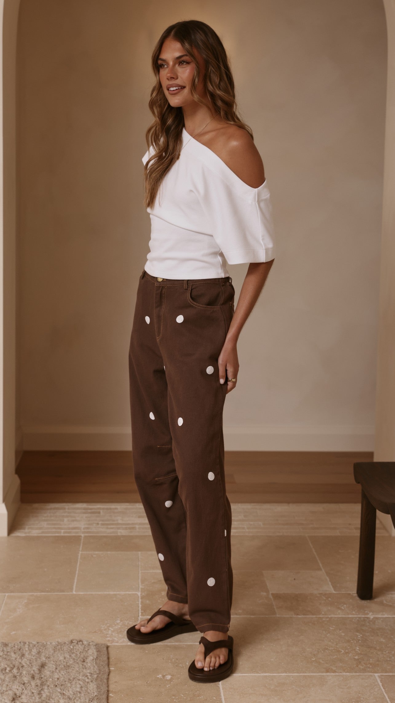 Cleora Barrel Jeans - Chocolate Polka