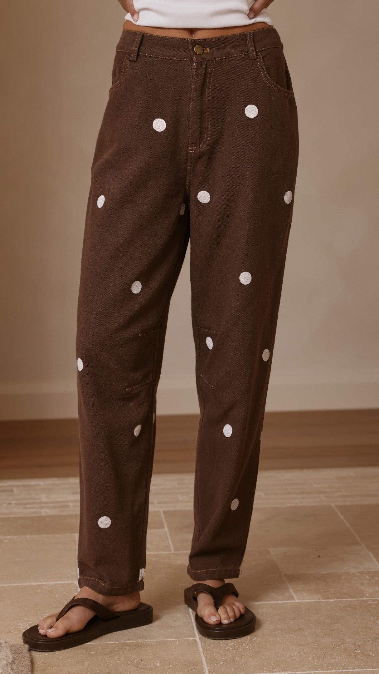 Cleora Barrel Jeans - Chocolate Polka