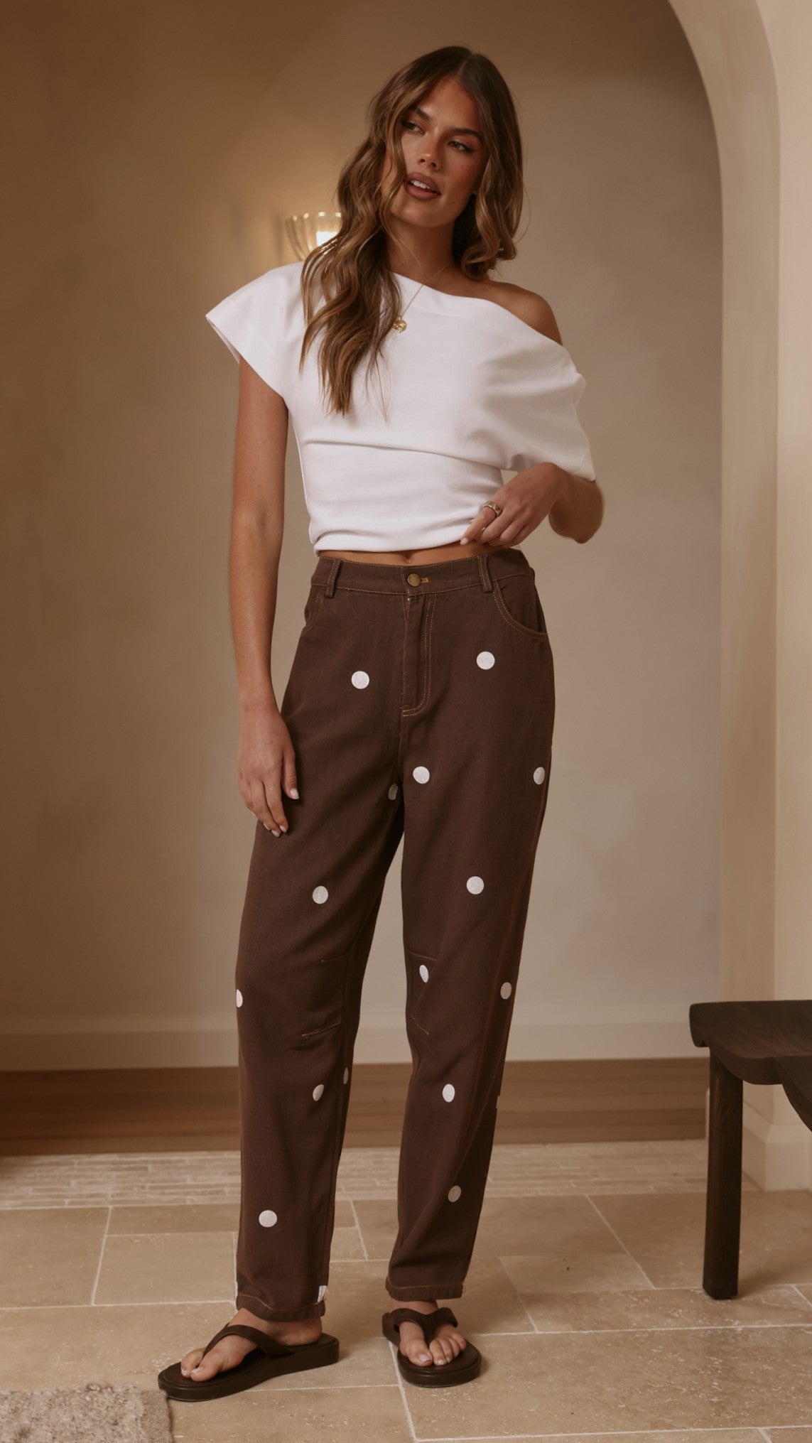 Cleora Barrel Jeans - Chocolate Polka