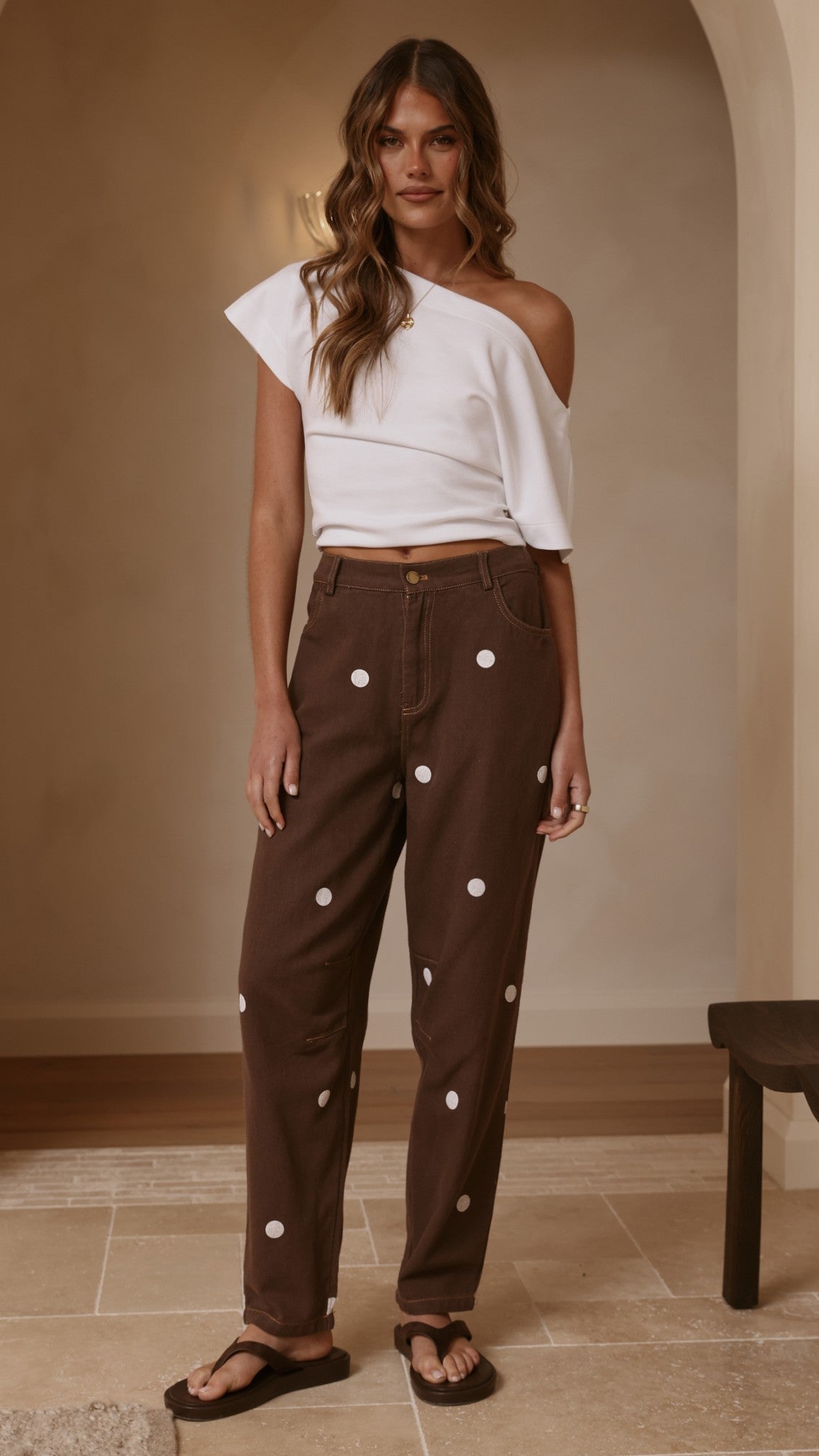 Cleora Barrel Jeans - Chocolate Polka