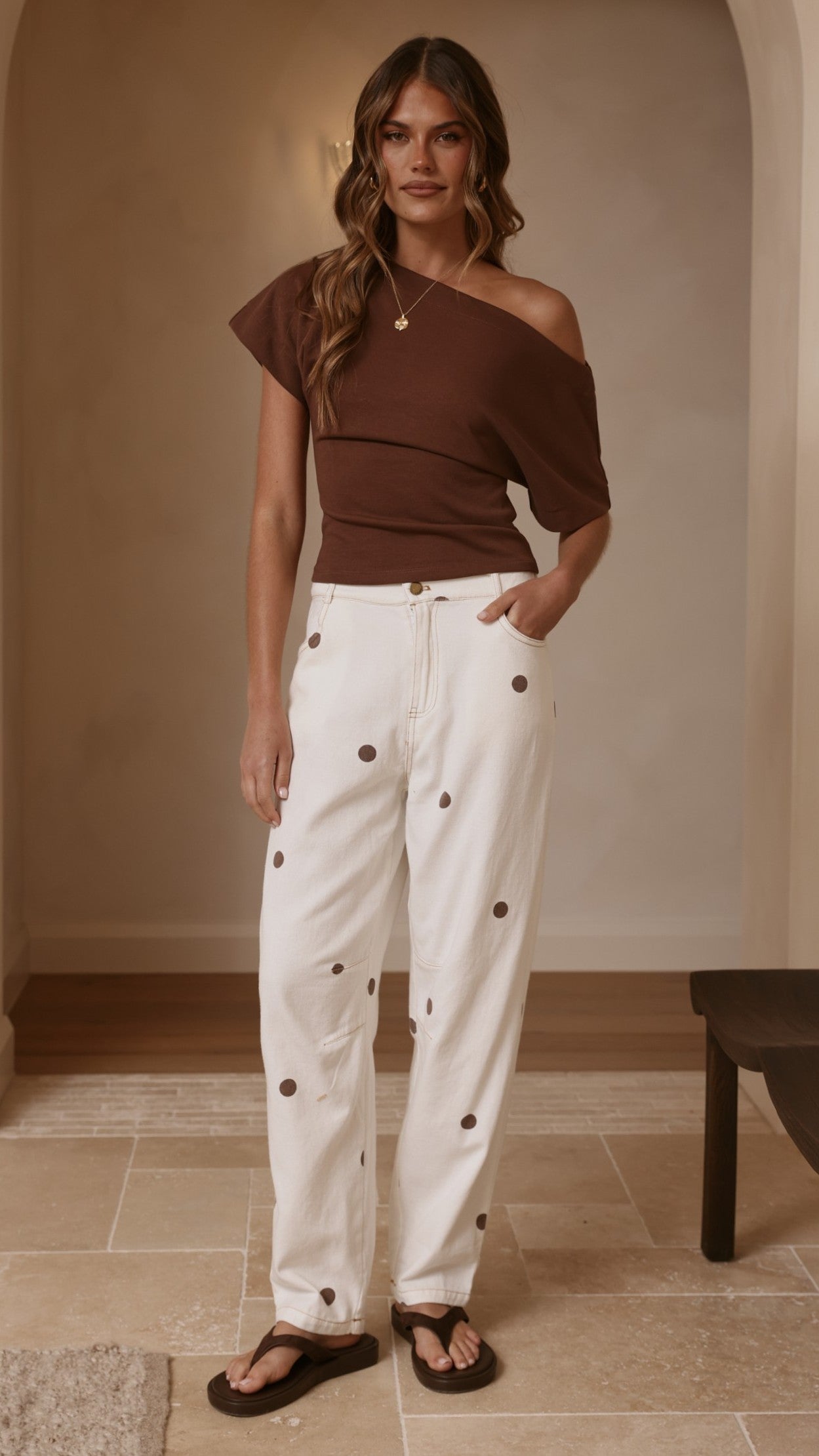 Cleora Barrel Jeans - Cream Polka