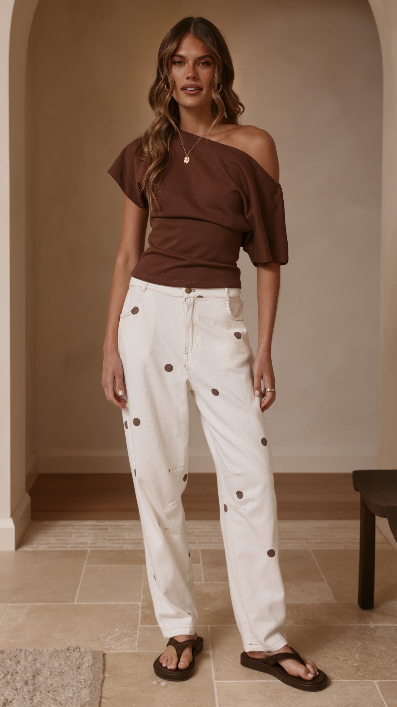 Cleora Barrel Jeans - Cream Polka