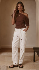 Cleora Barrel Jeans - Cream Polka