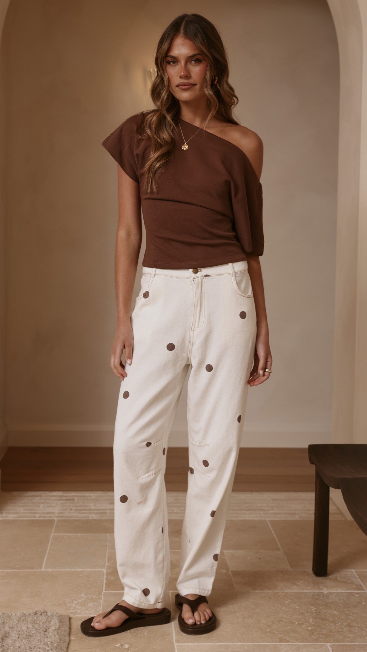 Cleora Barrel Jeans - Cream Polka