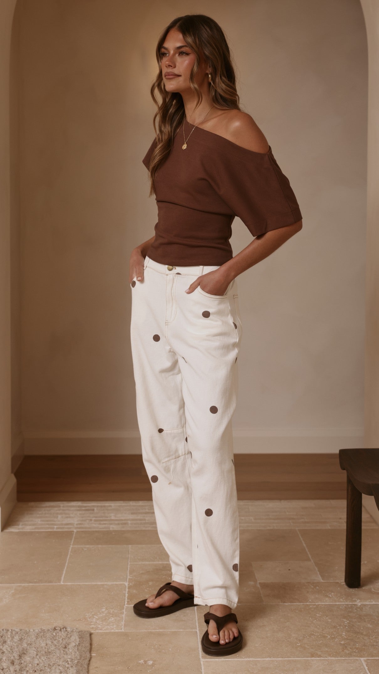 Cleora Barrel Jeans - Cream Polka