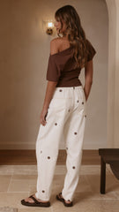 Cleora Barrel Jeans - Cream Polka