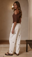 Cleora Barrel Jeans - Cream Polka