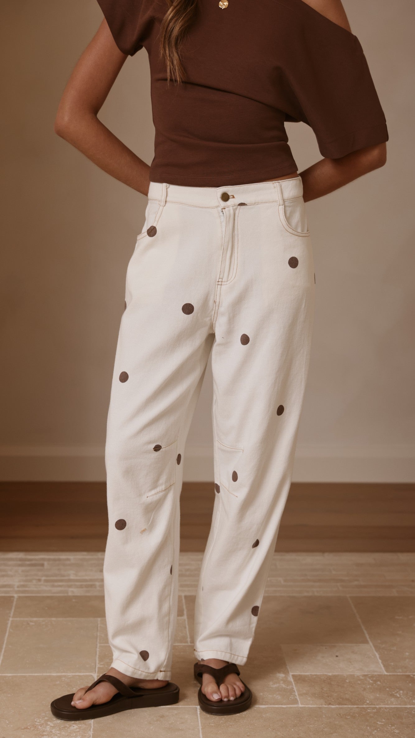 Cleora Barrel Jeans - Cream Polka