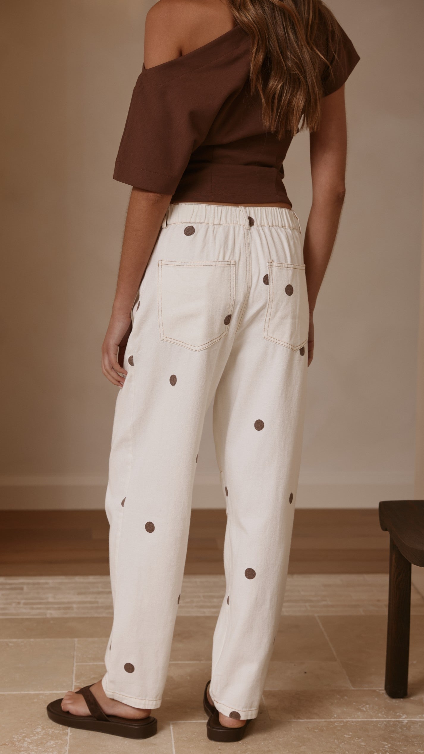 Cleora Barrel Jeans - Cream Polka