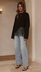 Javi Long Sleeve Lace Top - Black