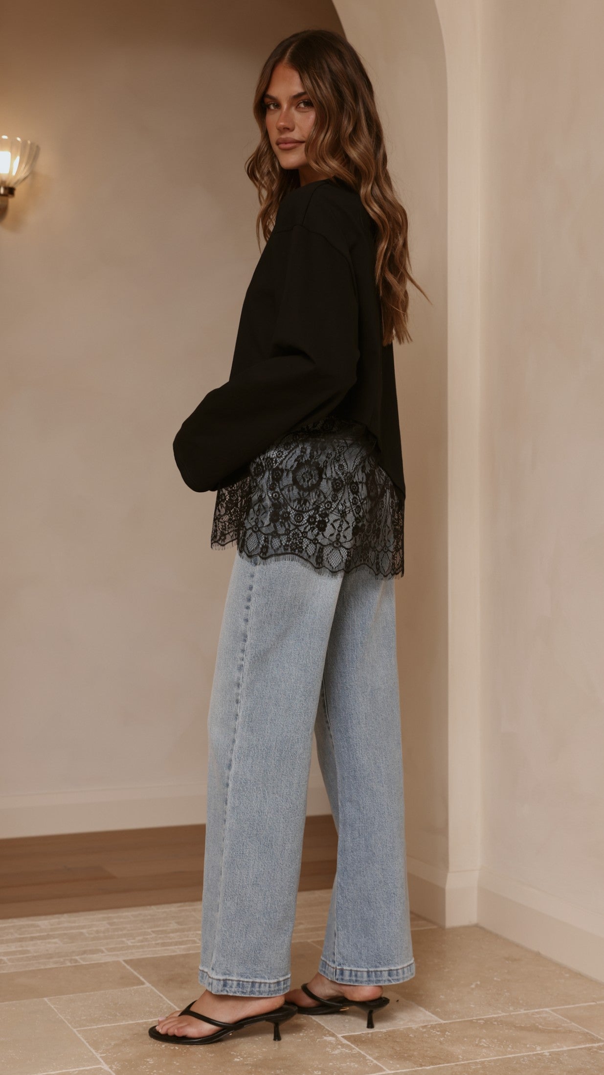 Javi Long Sleeve Lace Top - Black