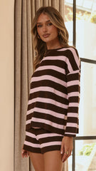 Jaeden Long Sleeve Top & Shorts Set - Pink/Chocolate Stripe