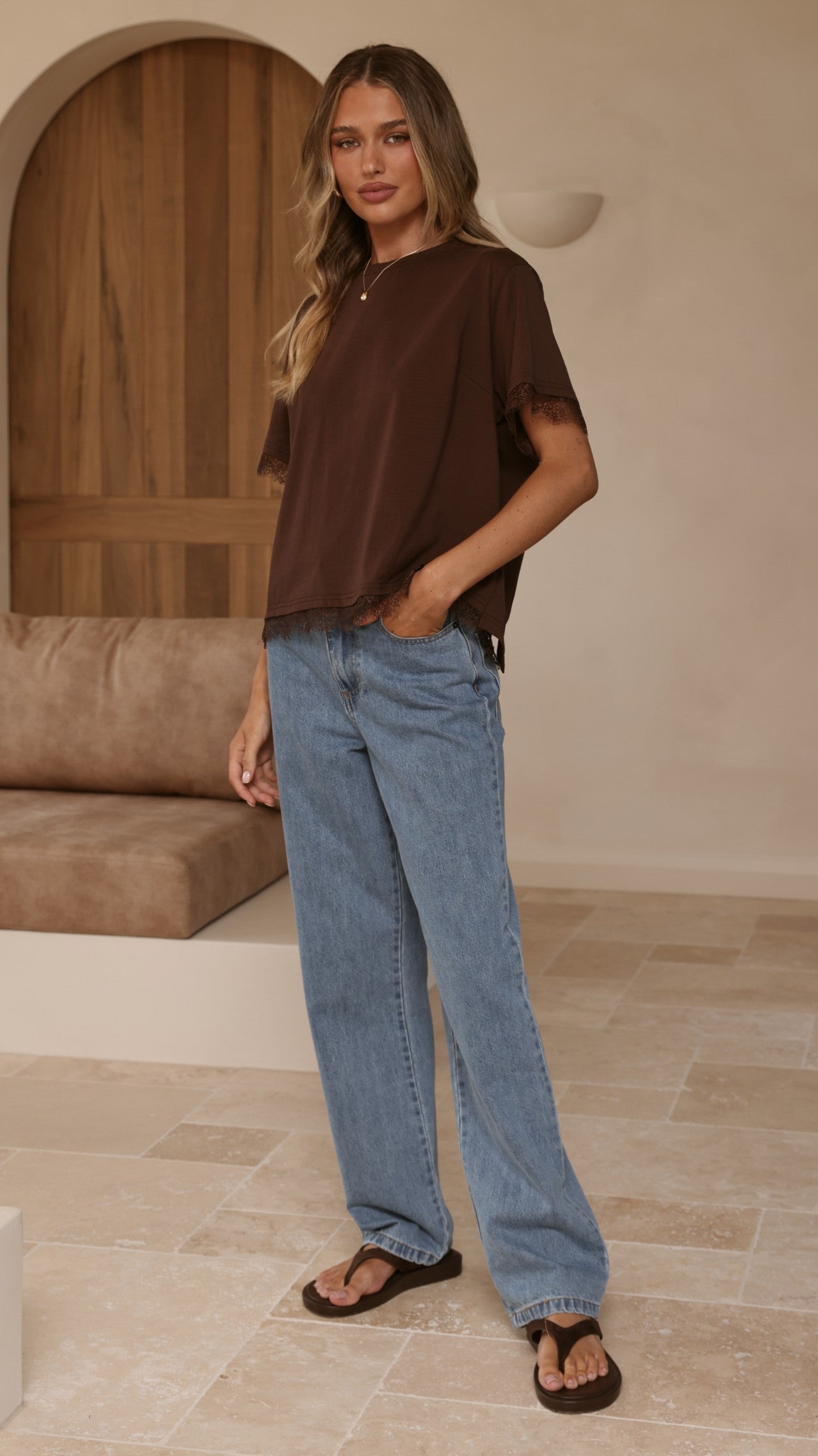 Clare Lace Back T-Shirt - Chocolate