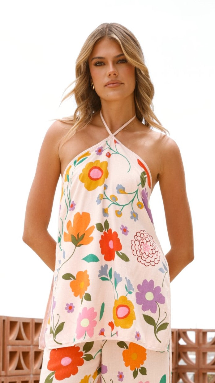 Daire Long Line Halter Top - Amsterdam Print