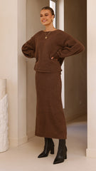 Cohen Knit Midi Skirt - Chocolate