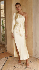 Eden One Shoulder Tie Front Maxi Dress - Yellow