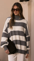 Harita Knitted Sweater - Grey/Cream Stripe