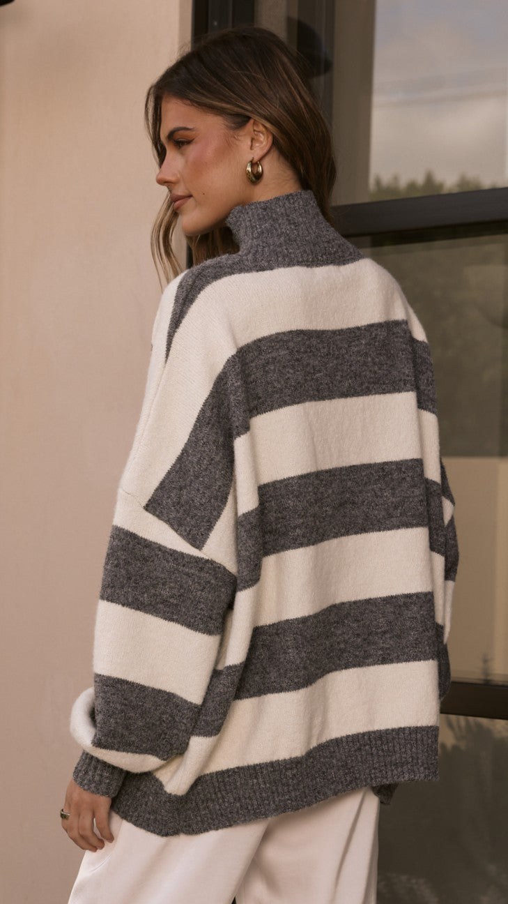 Harita Knitted Sweater - Grey/Cream Stripe