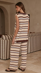 Florentine Knit Vest and Pants Set - Beige/Choc/Blue Stripe