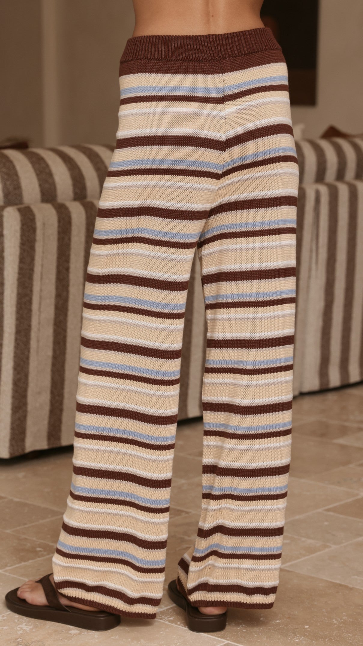 Florentine Knit Vest and Pants Set - Beige/Choc/Blue Stripe