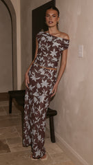 Ellita Maxi Skirt - Chocolate/Blue Print