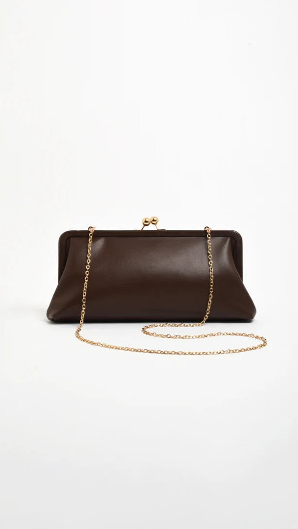 Clip Top Soft Rectangle Clutch - Chocolate